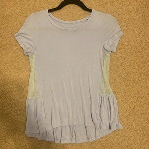 Cute, Soft, Baby Blue Peplum Top with Mesh Detail